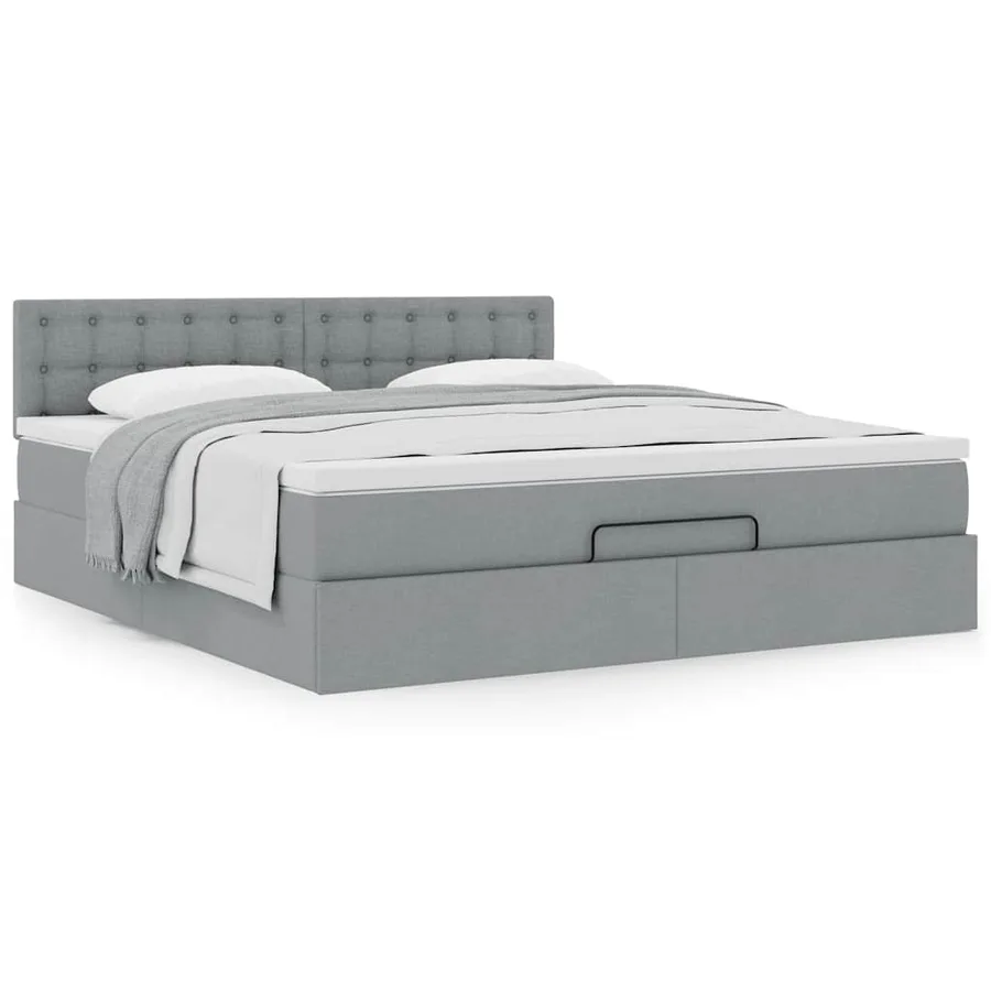 Lit ottoman avec matelas gris clair 160x200 cm tissu - 4