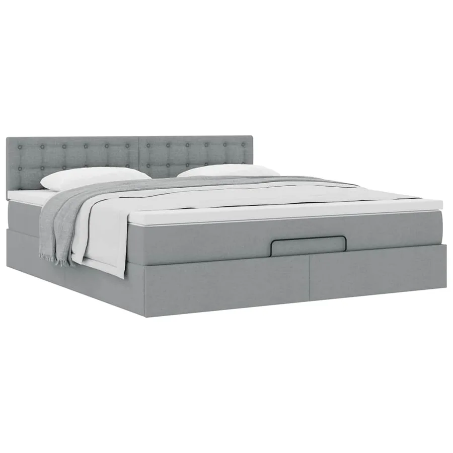 Lit ottoman avec matelas gris clair 160x200 cm tissu - 5