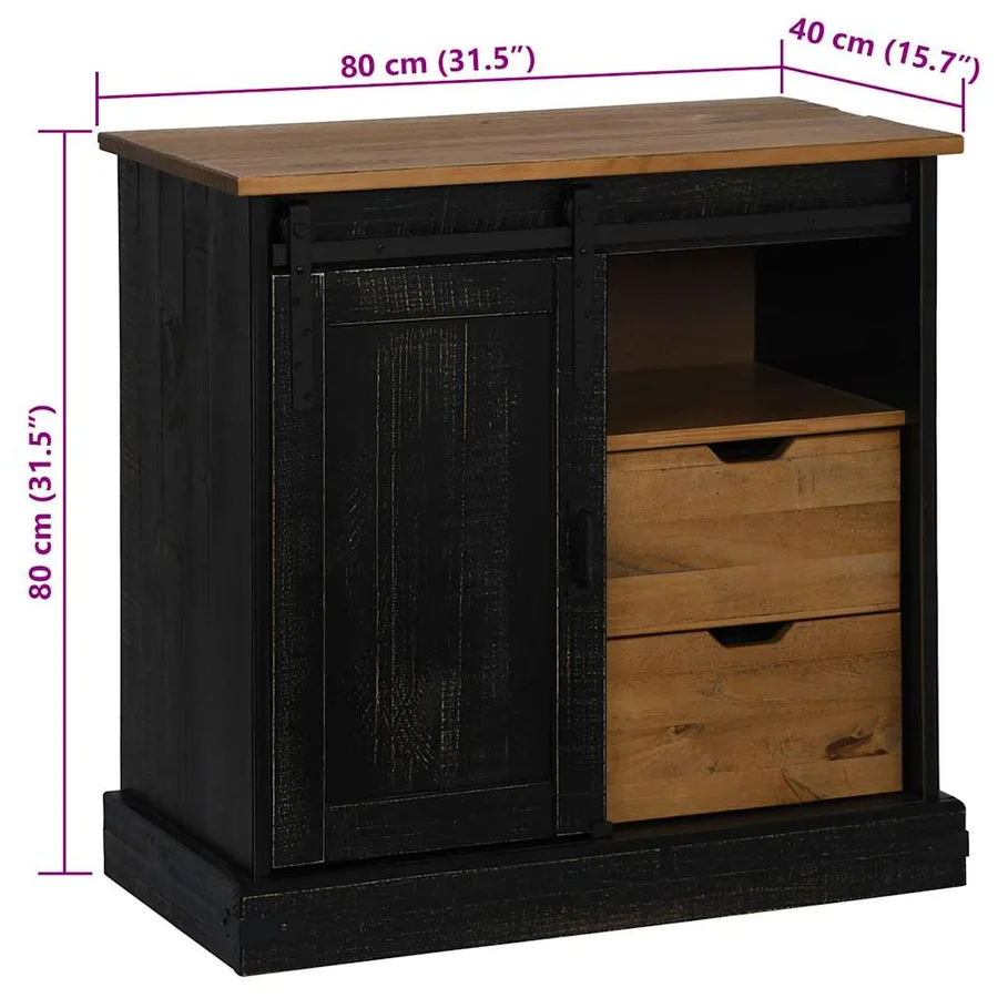 Buffet HALDEN porte coulissante noir 80x40x80 cm bois massif - 10