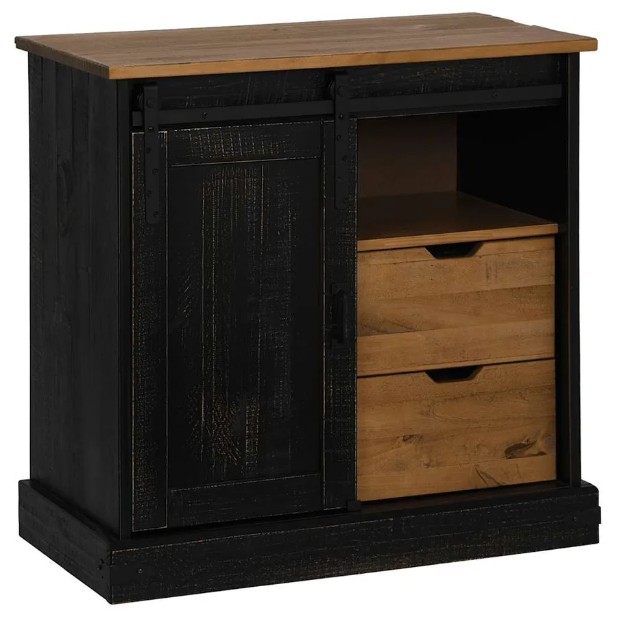 Buffet HALDEN porte coulissante noir 80x40x80 cm bois massif - 2