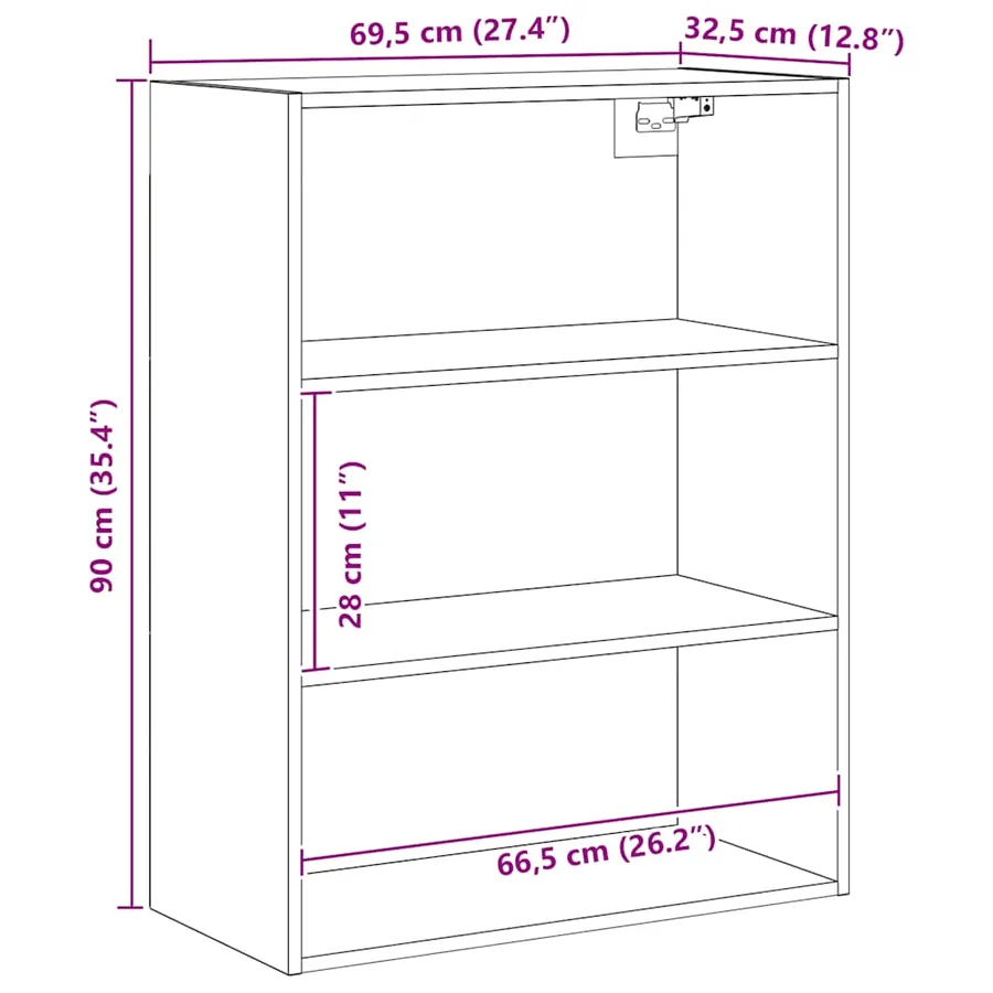 Armoire murale suspendue chêne artisanal 69,5x32,5x90 cm - 10
