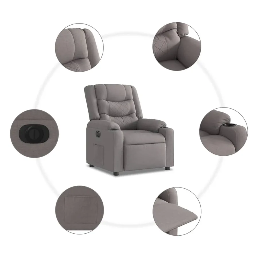 Fauteuil inclinable électrique Taupe Tissu - 13