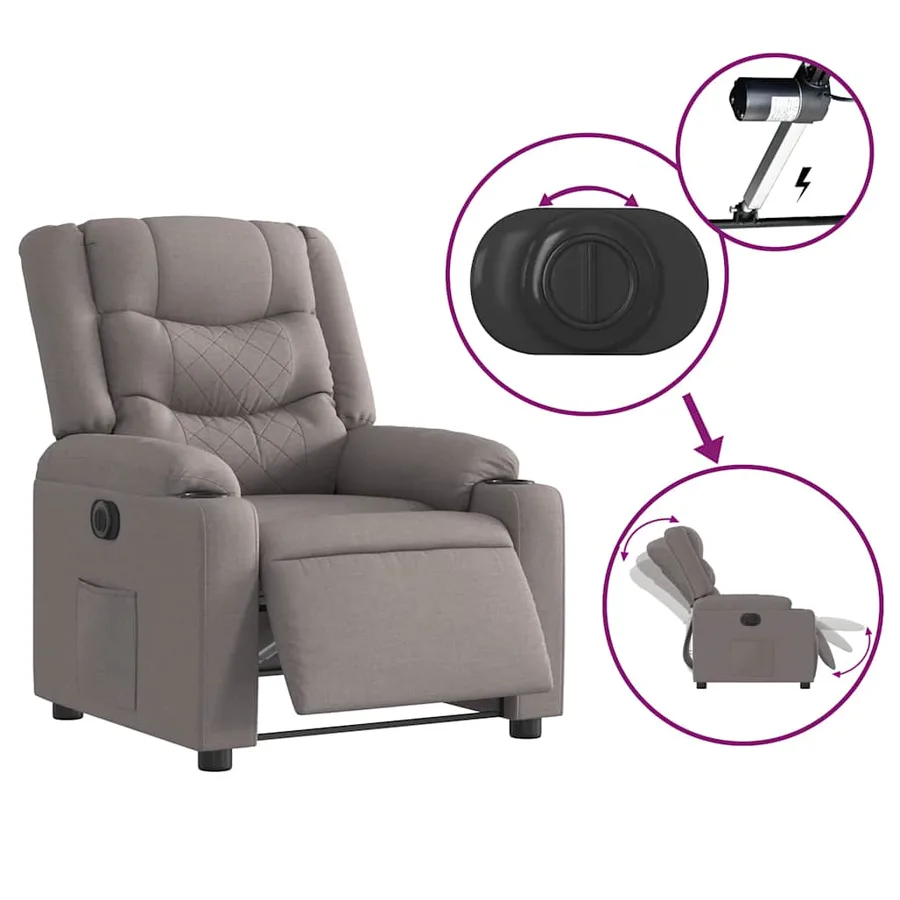 Fauteuil inclinable électrique Taupe Tissu - 9