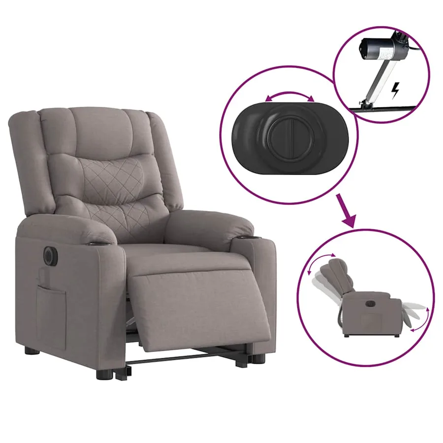 Fauteuil inclinable électrique taupe tissu - 9