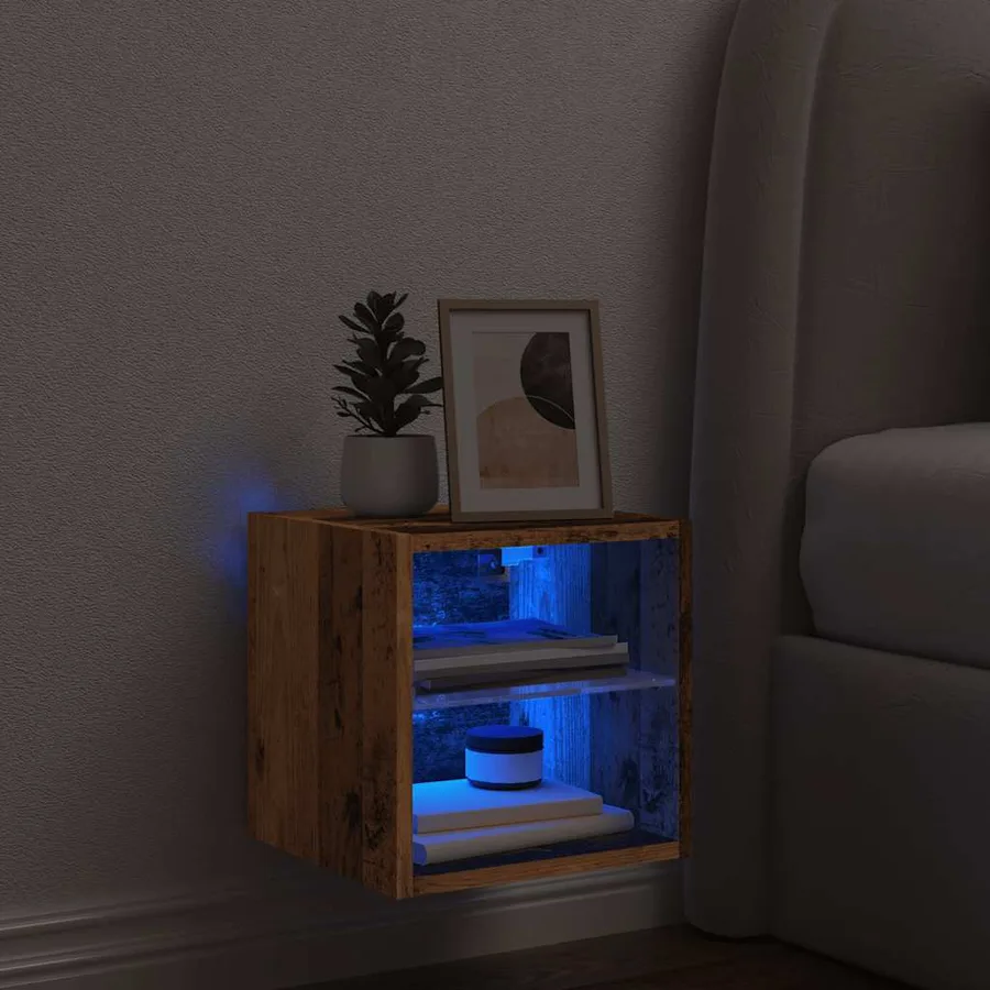 Meuble TV mural avec lumières LED vieux bois 30x28,5x30 cm - 4