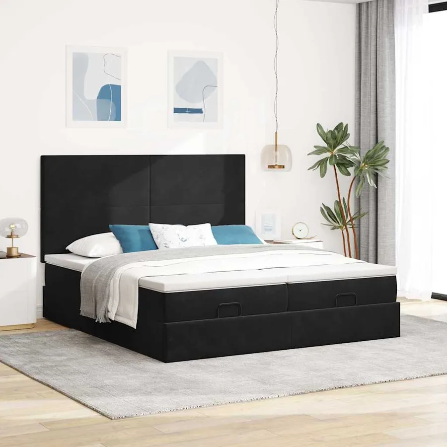 Cadre de lit ottoman avec matelas noir 200x200cm velours - 3
