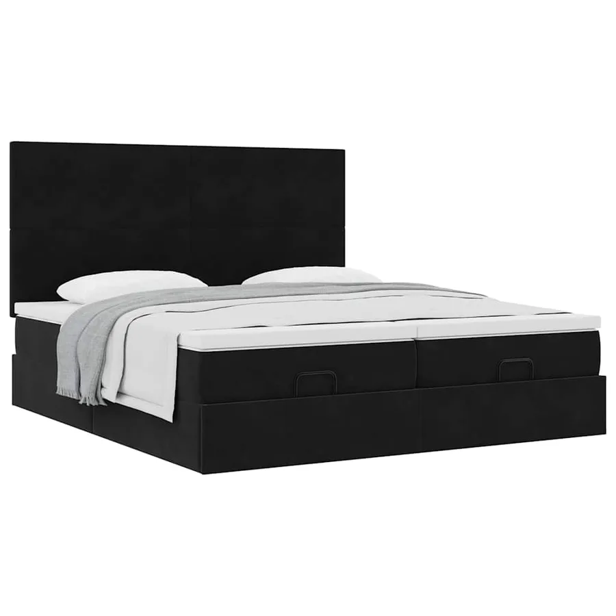 Cadre de lit ottoman avec matelas noir 200x200cm velours - 5