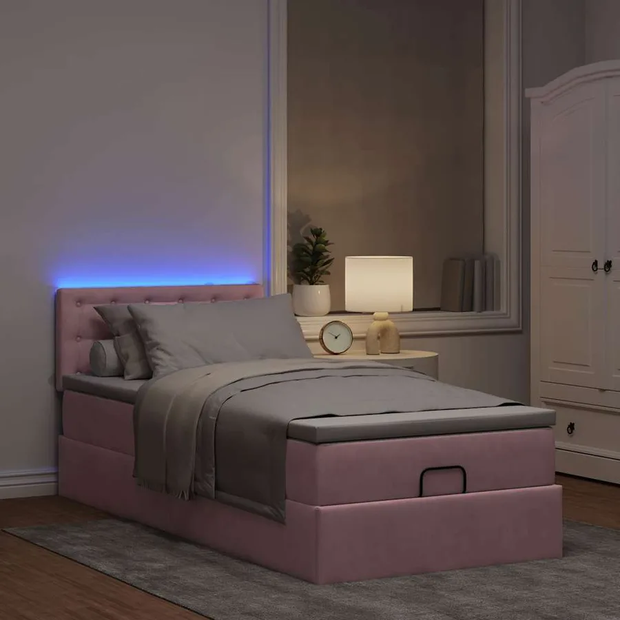 Cadre de lit ottoman avec matelas rose 100x200 cm velours - 3