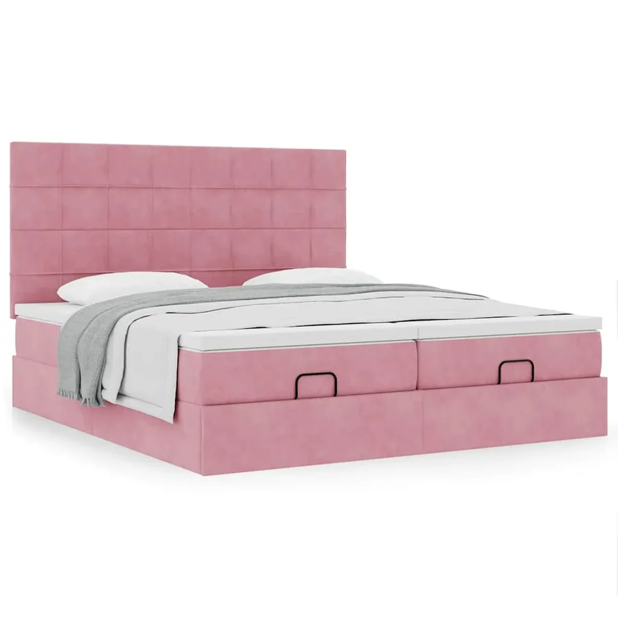 Cadre de lit ottoman avec matelas rose 200x200 cm velours - 4