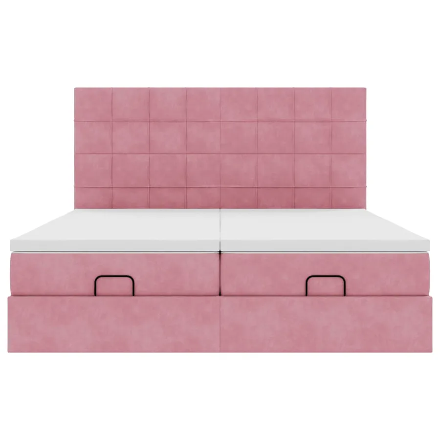 Cadre de lit ottoman avec matelas rose 200x200 cm velours - 7