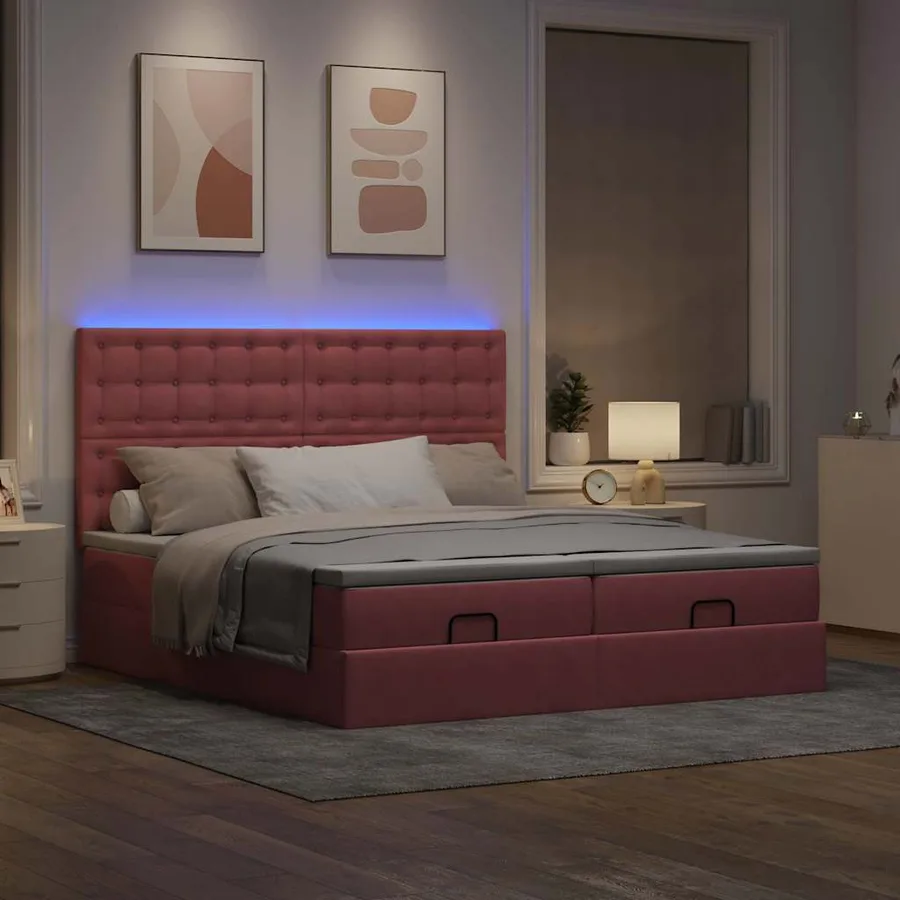 Cadre de lit ottoman avec matelas rose 200x200 cm velours - 3