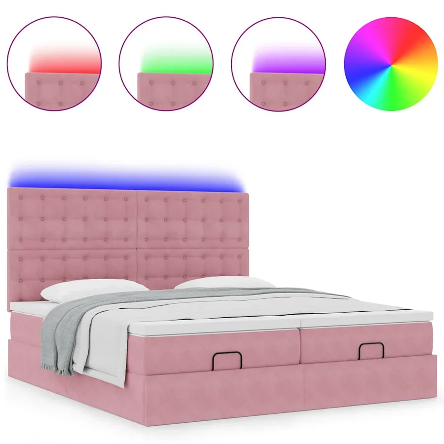 Cadre de lit ottoman avec matelas rose 200x200 cm velours - 5