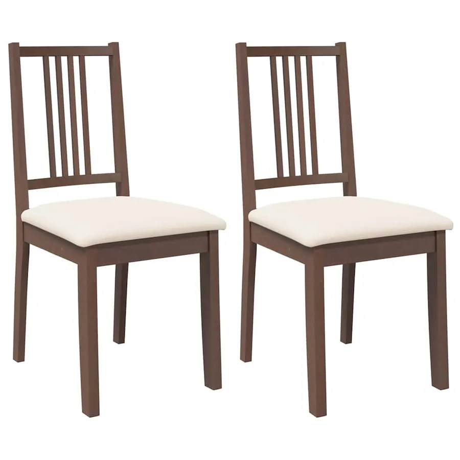 Chaises à manger coussins 2 pcs marron bois massif caoutchouc - 2