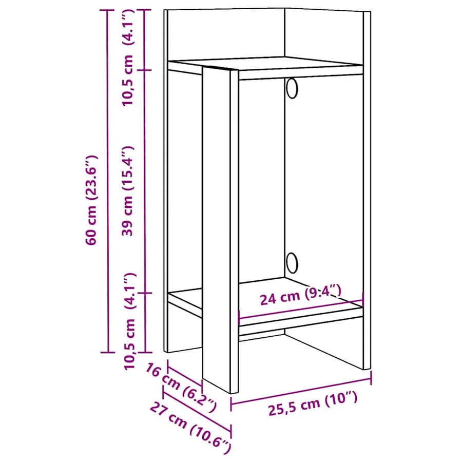 Table d'appoint avec étagère blanc 25,5x27x60 cm - 9