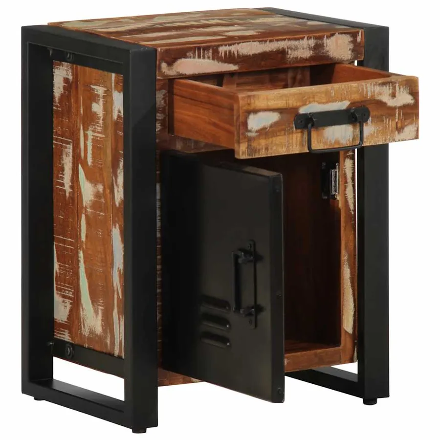 Table de chevet multicolore 40x30x50 cm bois de récupération - 3