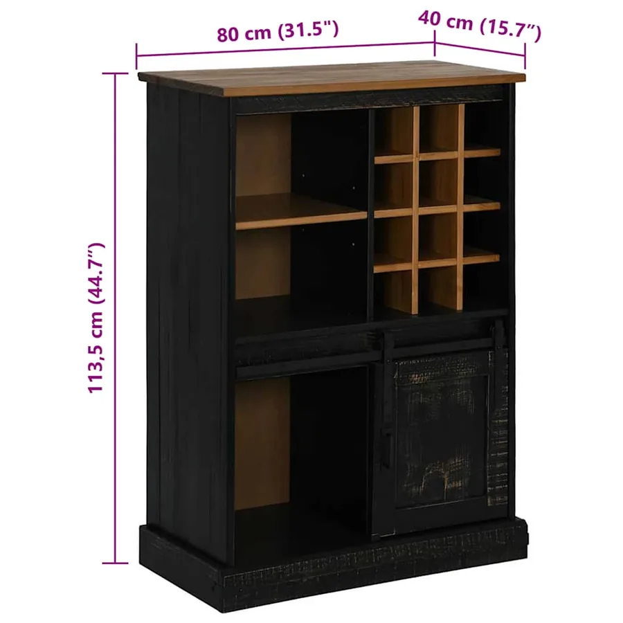 Armoire à vin HALDEN casiers à vin porte coulissante noir pin - 9