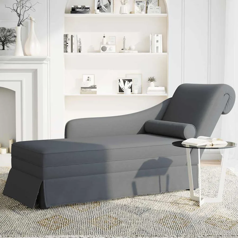 Fauteuil long et traversin accoudoir droit gris foncé velours - 3