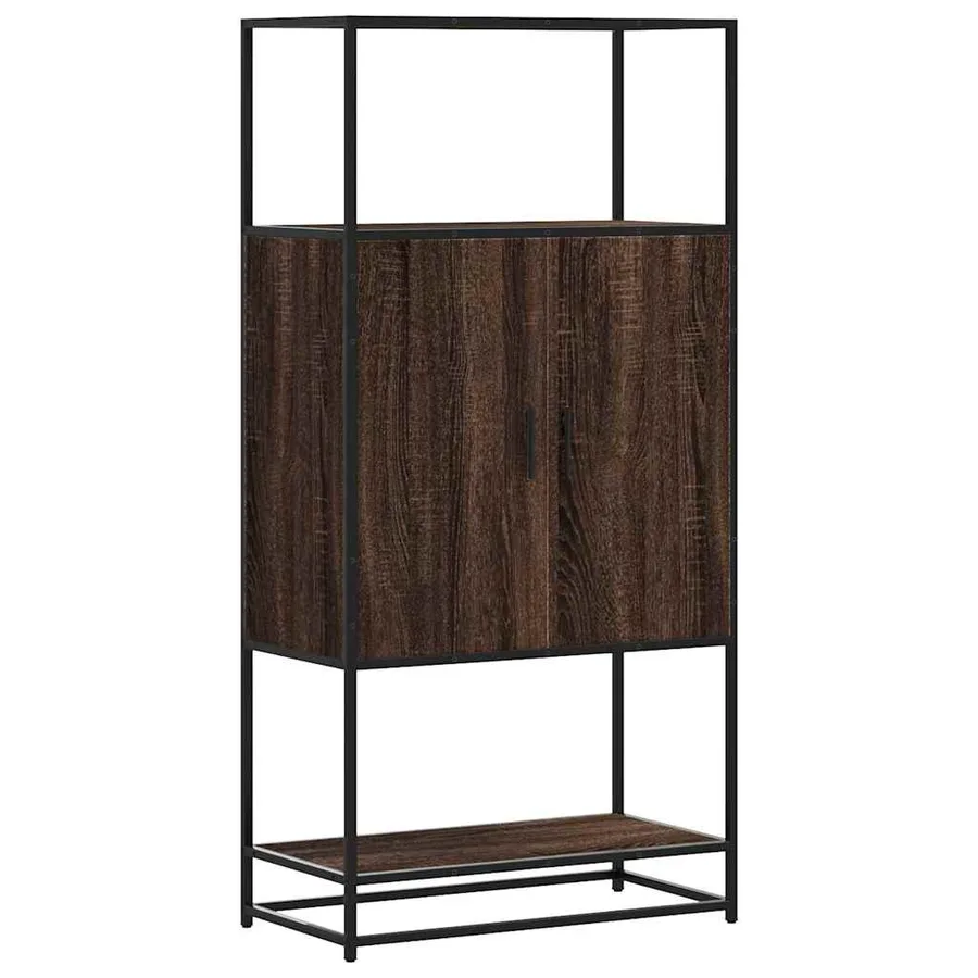Buffet haut chêne marron 68x35x139 cm bois d'ingénierie métal - 2