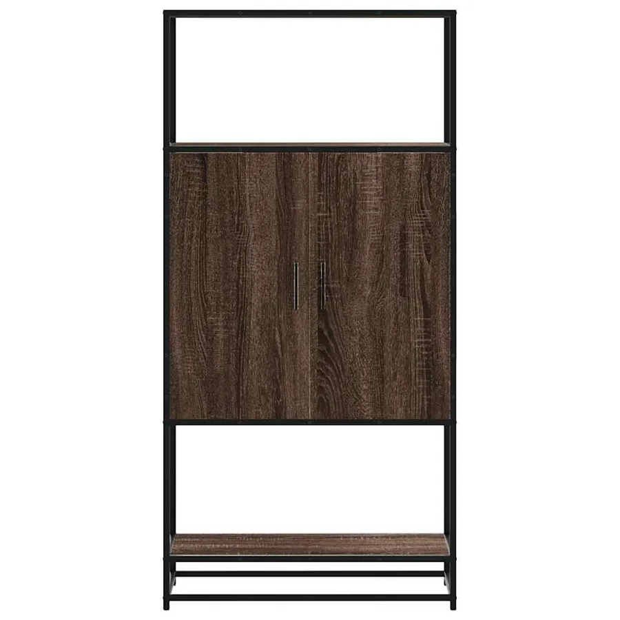 Buffet haut chêne marron 68x35x139 cm bois d'ingénierie métal - 4