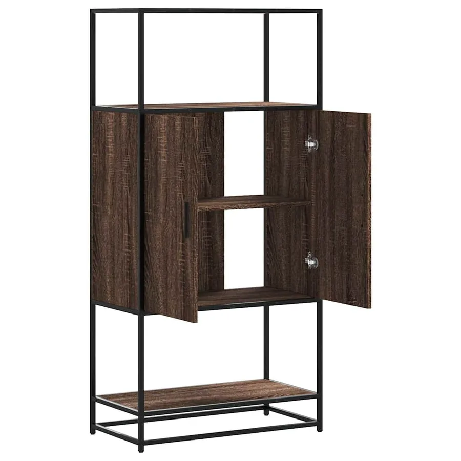 Buffet haut chêne marron 68x35x139 cm bois d'ingénierie métal - 7