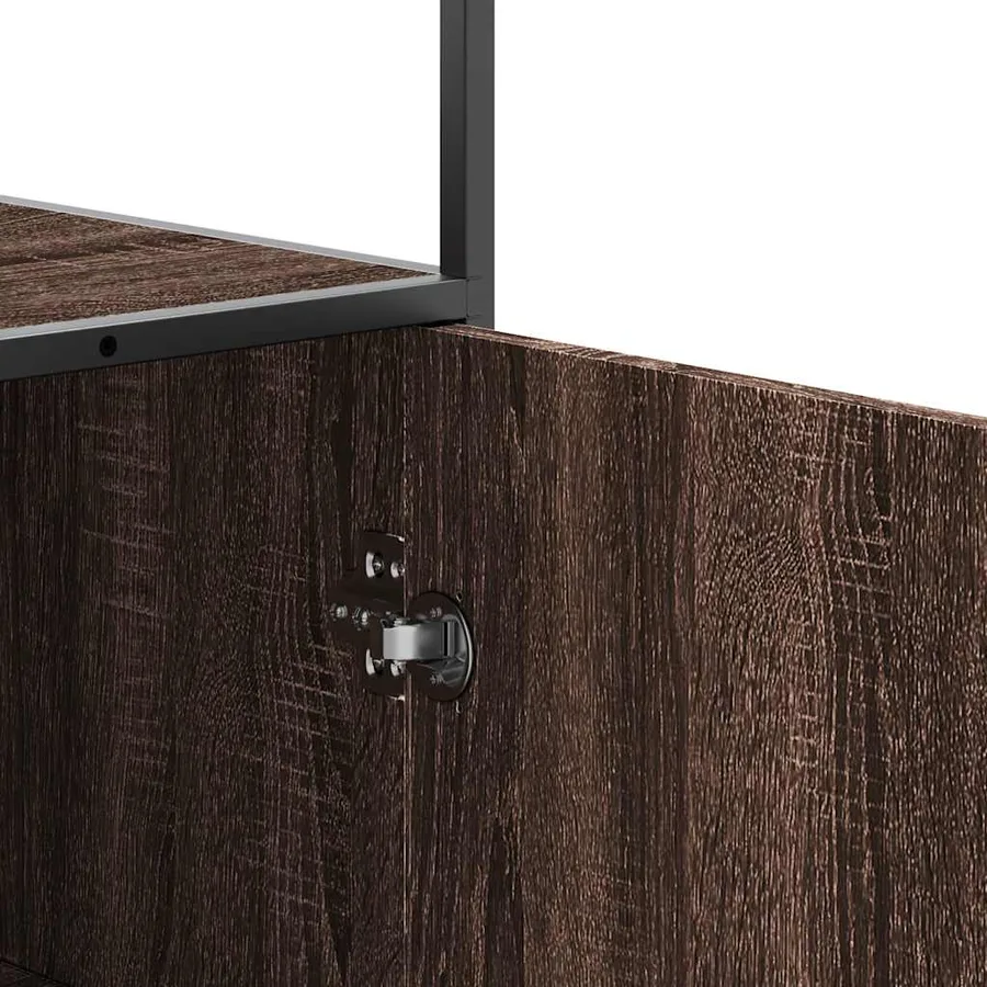 Buffet haut chêne marron 68x35x139 cm bois d'ingénierie métal - 8