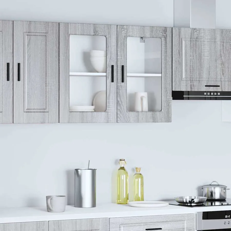Armoire murale de cuisine avec porte en verre Porto sonoma gris