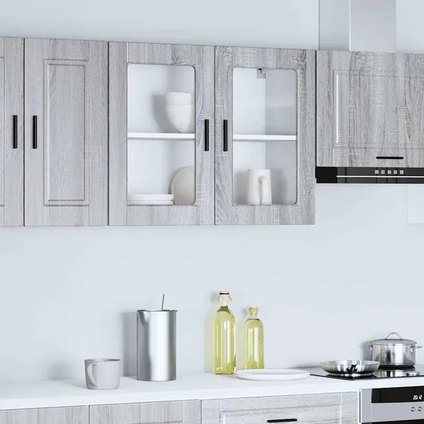 Armoire murale de cuisine avec porte en verre Porto sonoma gris