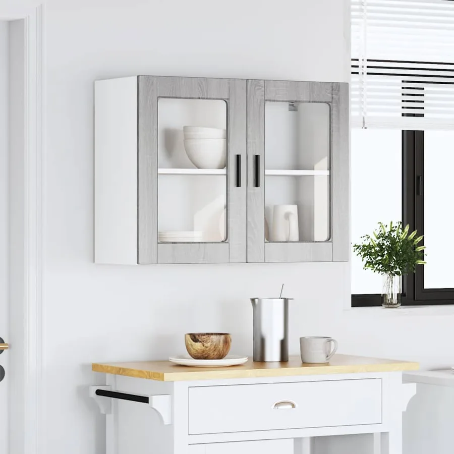 Armoire murale de cuisine avec porte en verre Porto sonoma gris - 3