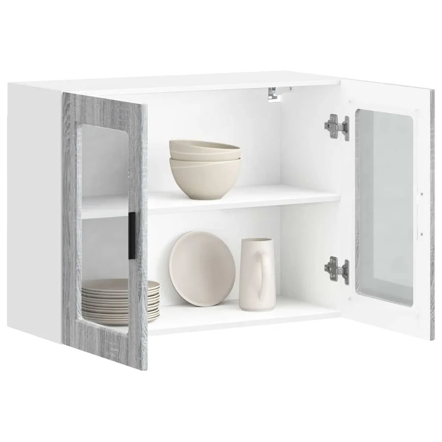 Armoire murale de cuisine avec porte en verre Porto sonoma gris - 5