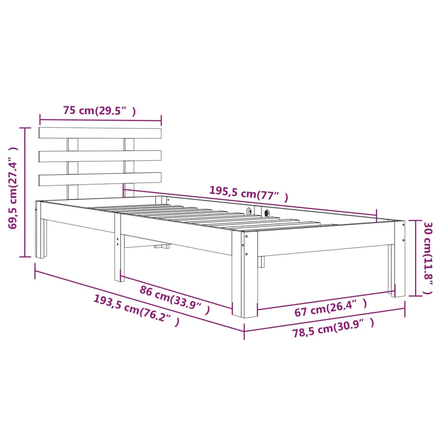 Cadre de lit sans matelas 75x190 cm - 8