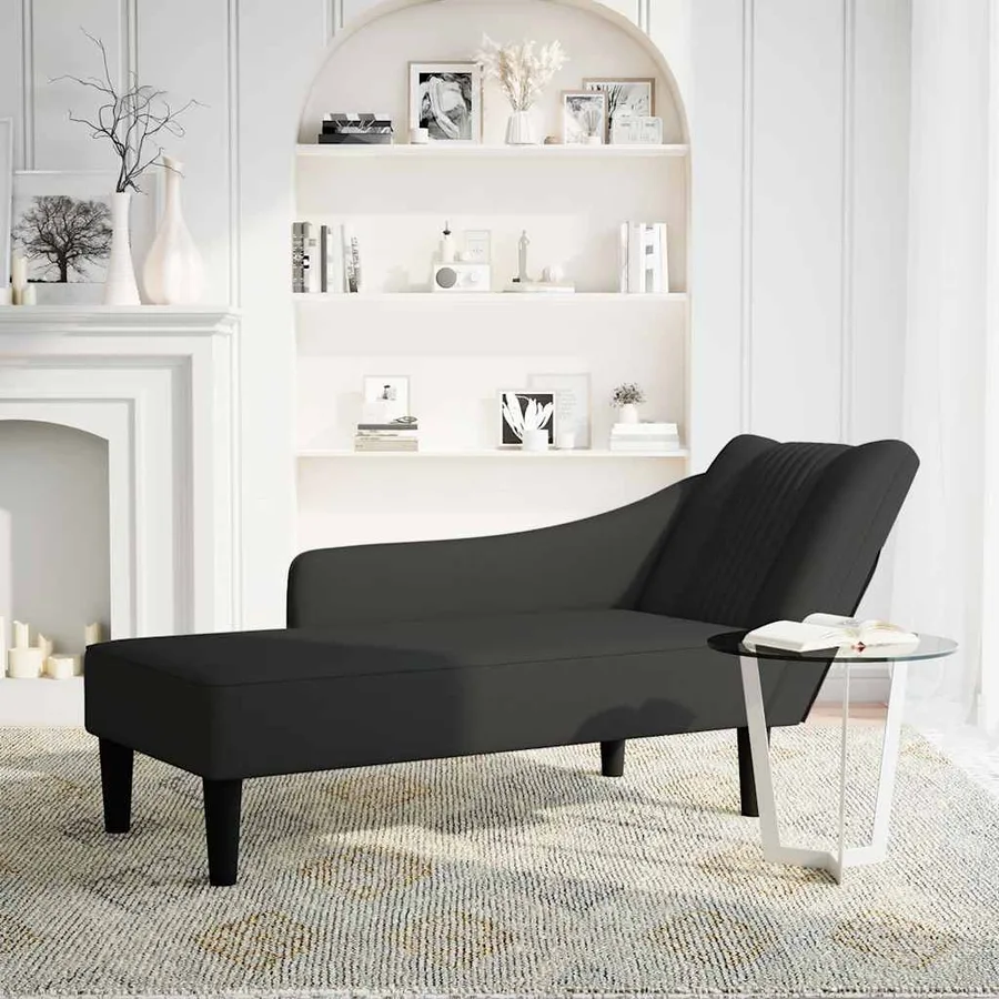 Fauteuil long avec accoudoir droit noir velours - 2