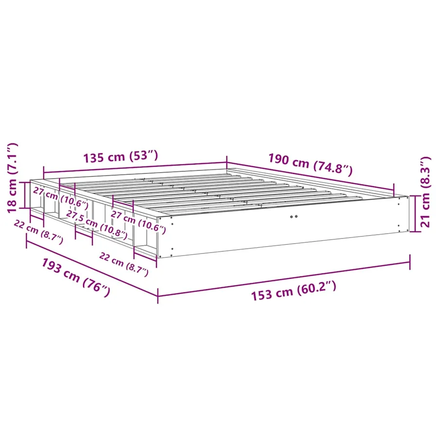 Cadre de lit sans matelas 135x190 cm bois massif de chêne - 11