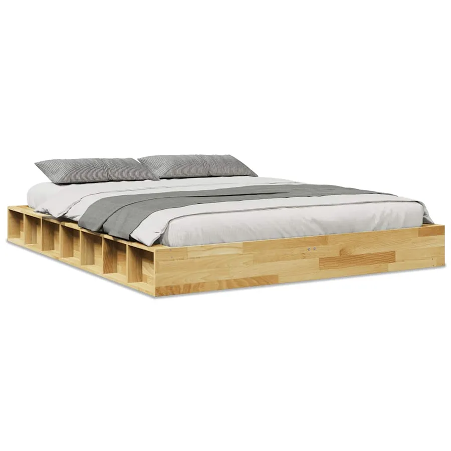 Cadre de lit sans matelas 135x190 cm bois massif de chêne - 2