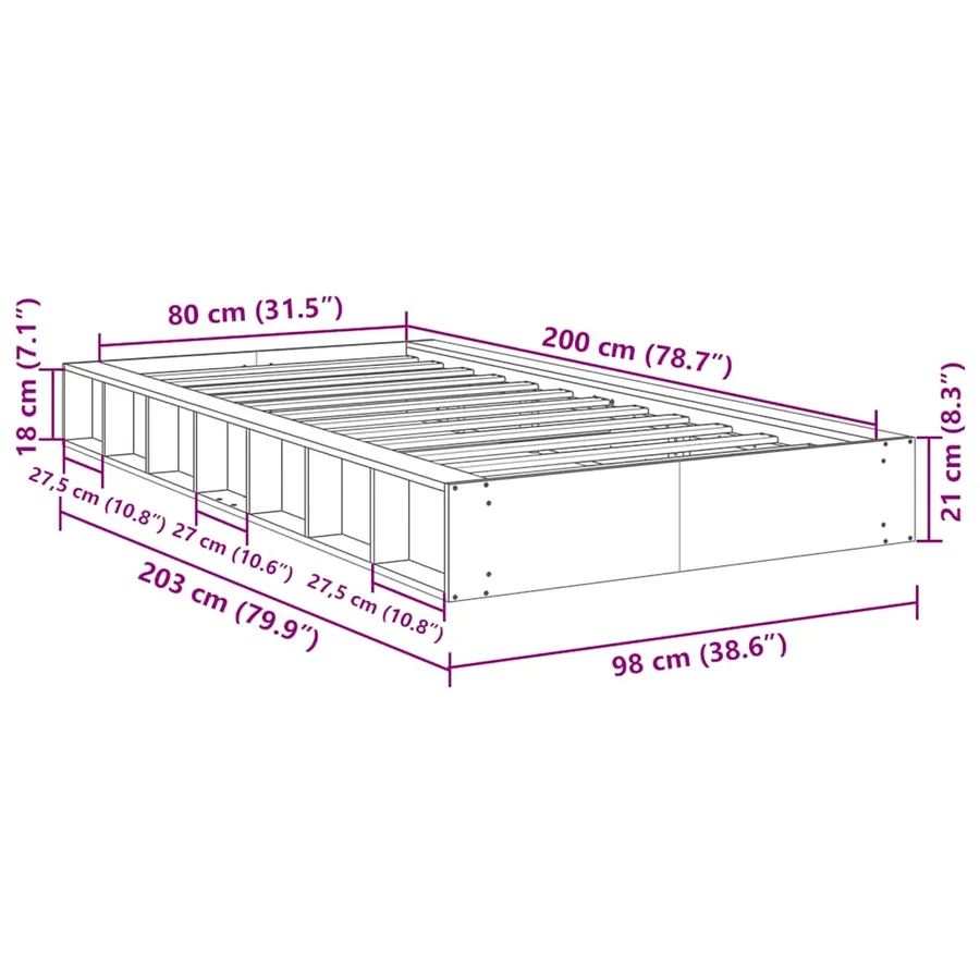 Cadre de lit sans matelas 80x200 cm bois massif de chêne - 11