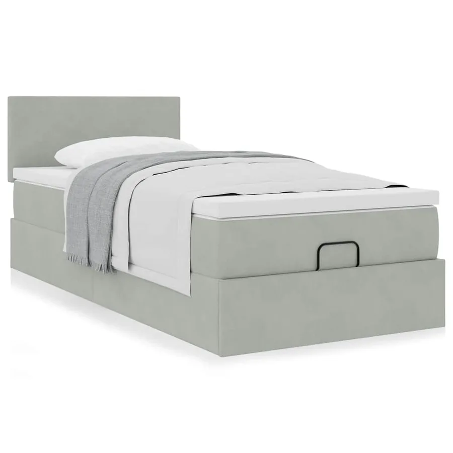 Cadre de lit ottoman et matelas gris clair 100x200 cm velours - 4