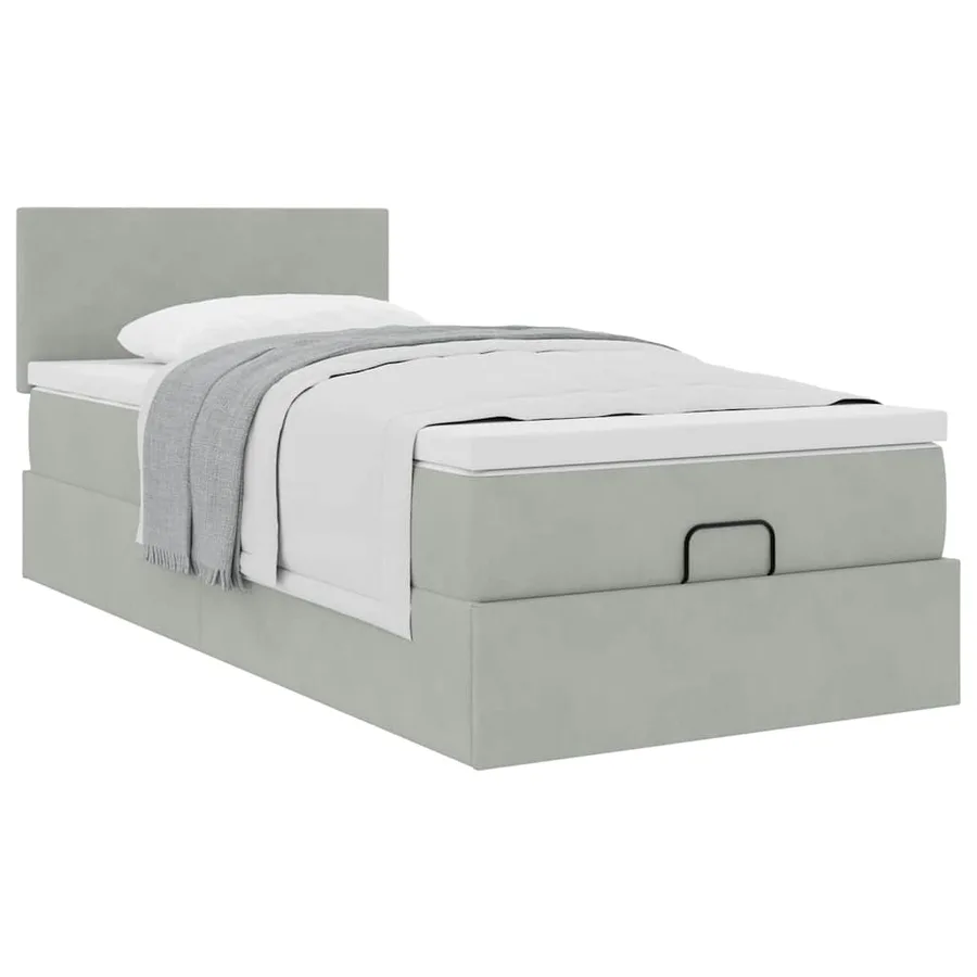 Cadre de lit ottoman et matelas gris clair 100x200 cm velours - 5