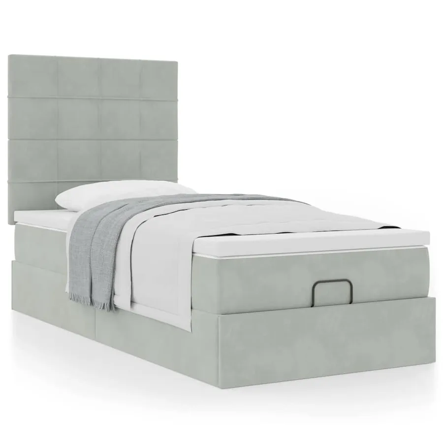 Cadre de lit ottoman et matelas gris clair 100x200 cm velours - 4