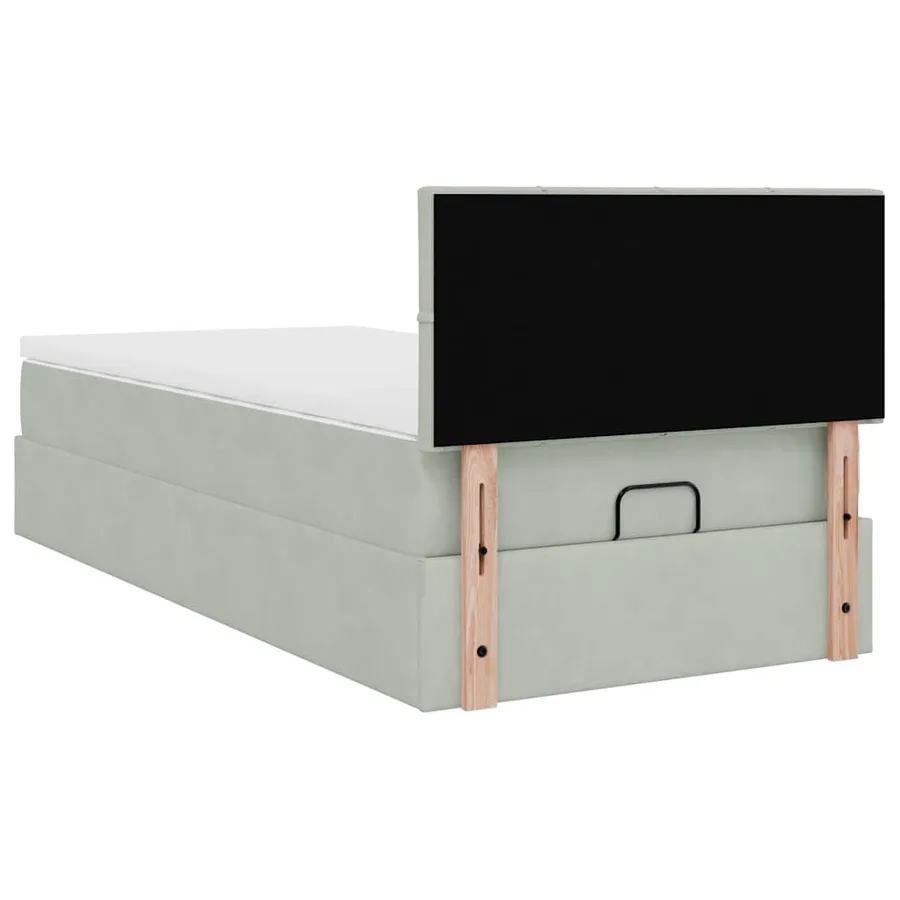 Cadre de lit ottoman et matelas gris clair 100x200 cm velours - 10