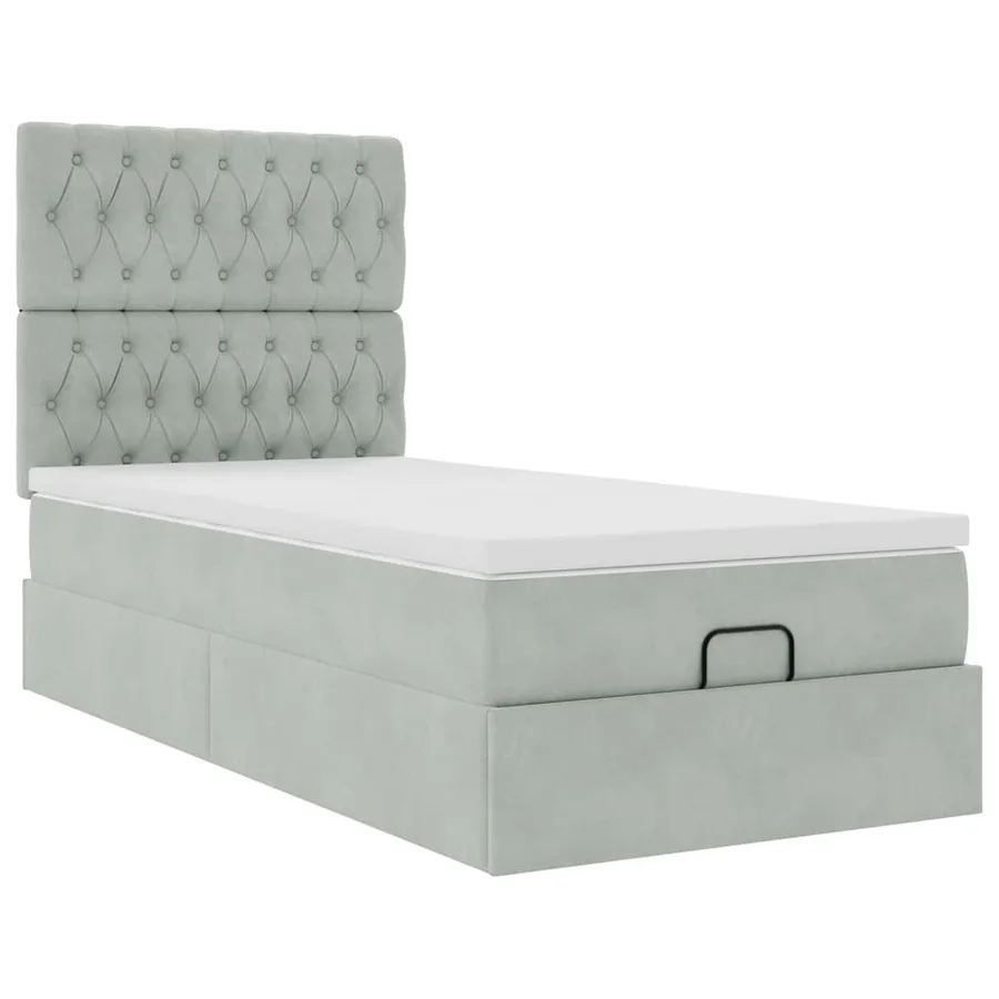 Cadre de lit ottoman et matelas gris clair 100x200 cm velours - 6