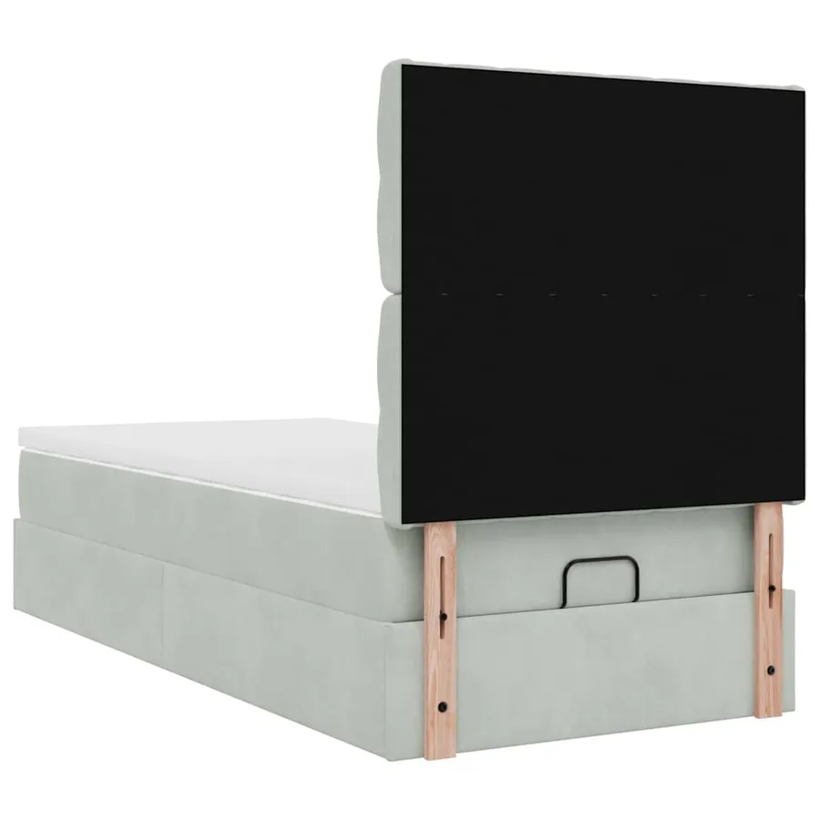 Cadre de lit ottoman et matelas gris clair 100x200 cm velours - 9