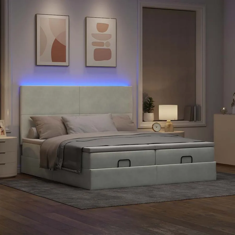 Cadre de lit ottoman avec matelas gris clair 200x200 cm velours - 3