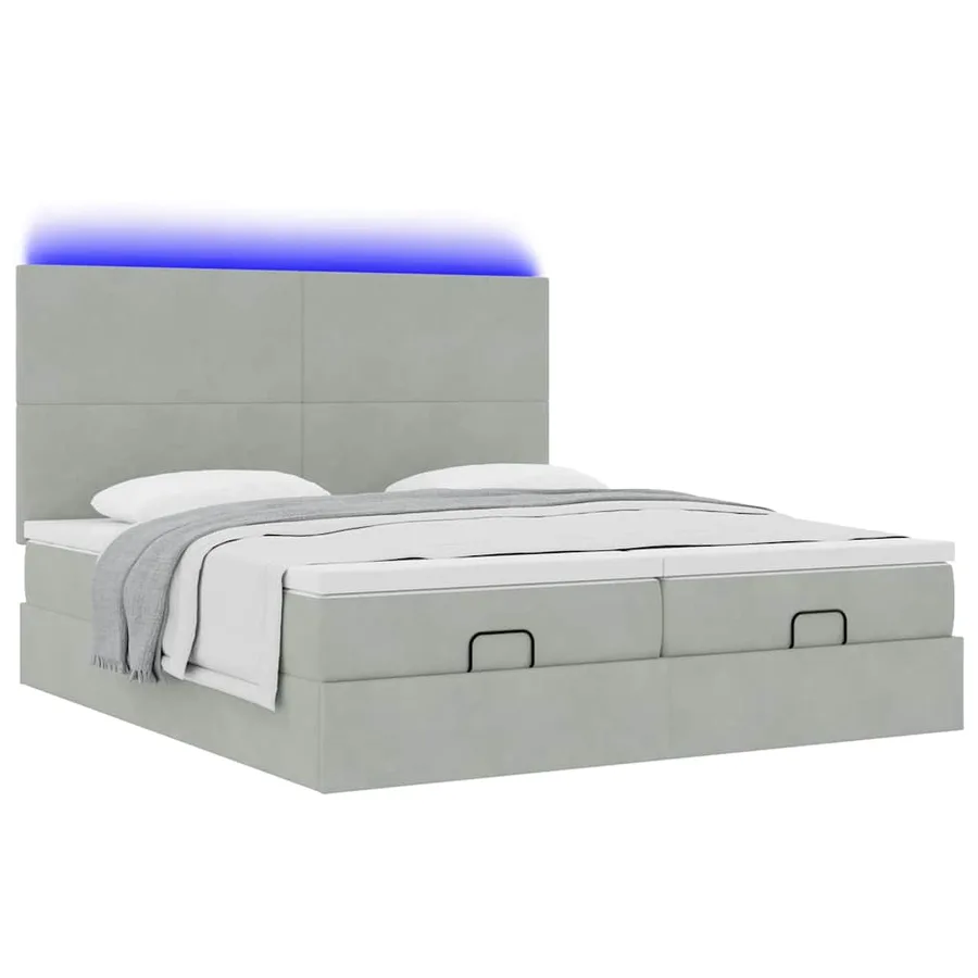 Cadre de lit ottoman avec matelas gris clair 200x200 cm velours - 6