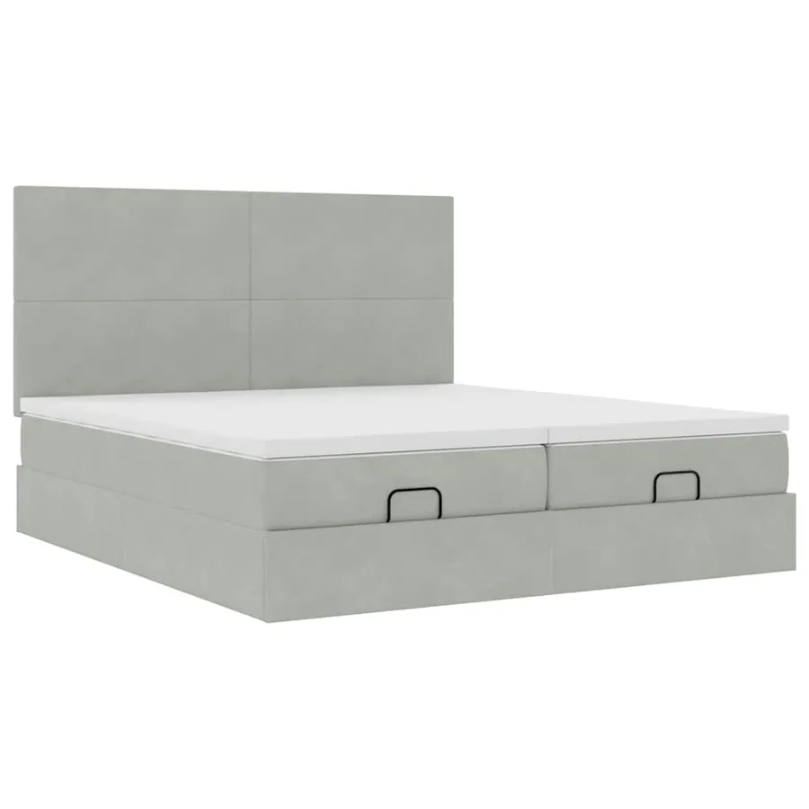 Cadre de lit ottoman avec matelas gris clair 200x200 cm velours - 7