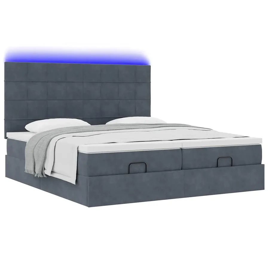 Cadre de lit ottoman avec matelas gris foncé 200x200 cm velours - 6