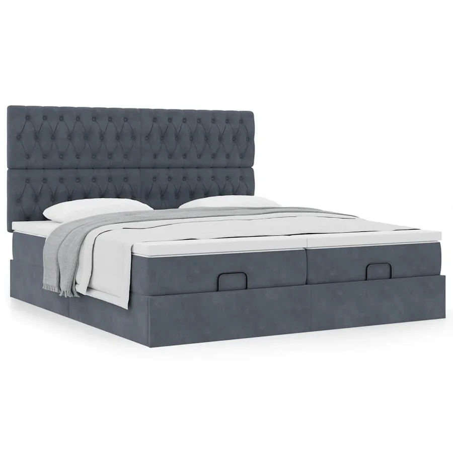 Cadre de lit ottoman avec matelas gris foncé 200x200 cm velours - 4