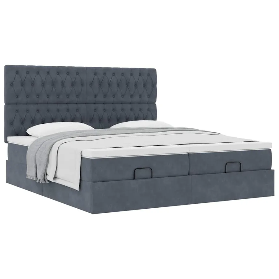 Cadre de lit ottoman avec matelas gris foncé 200x200 cm velours - 5