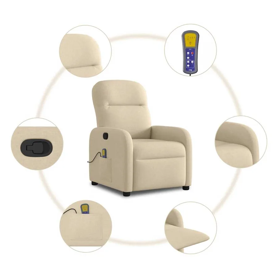 Fauteuil de massage inclinable Crème Tissu - 8