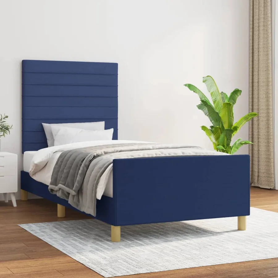 Cadre de lit sans matelas bleu 90x190 cm tissu