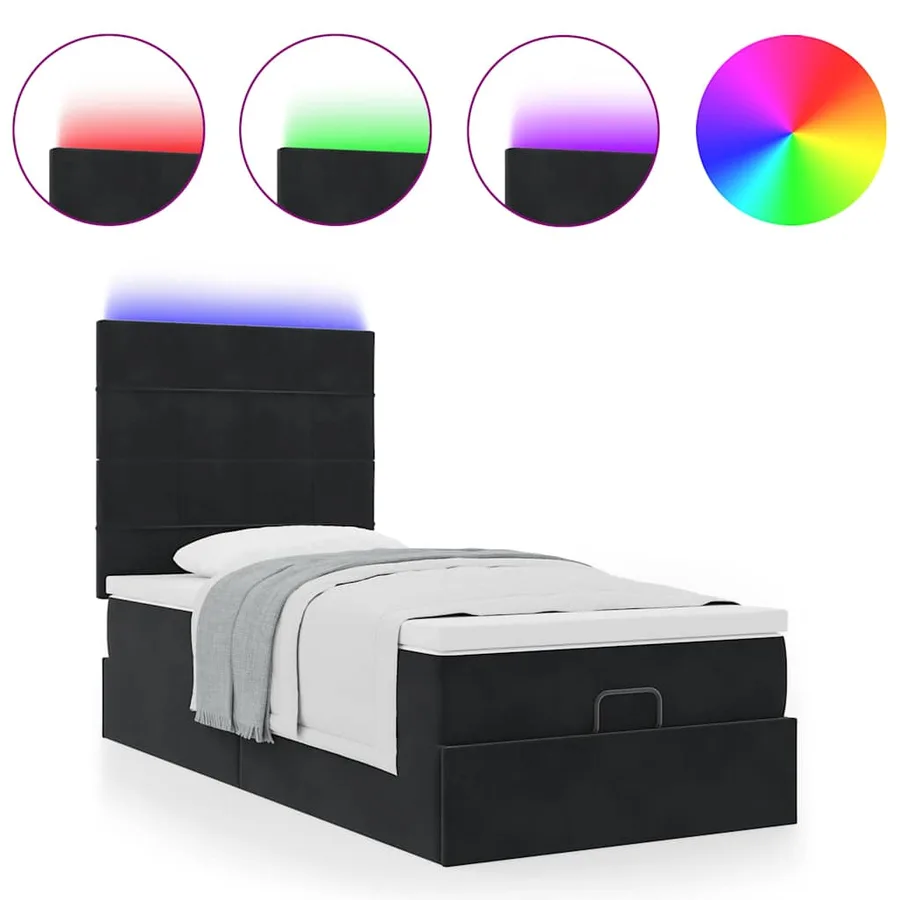Cadre de lit ottoman avec matelas noir 90x200 cm velours - 5
