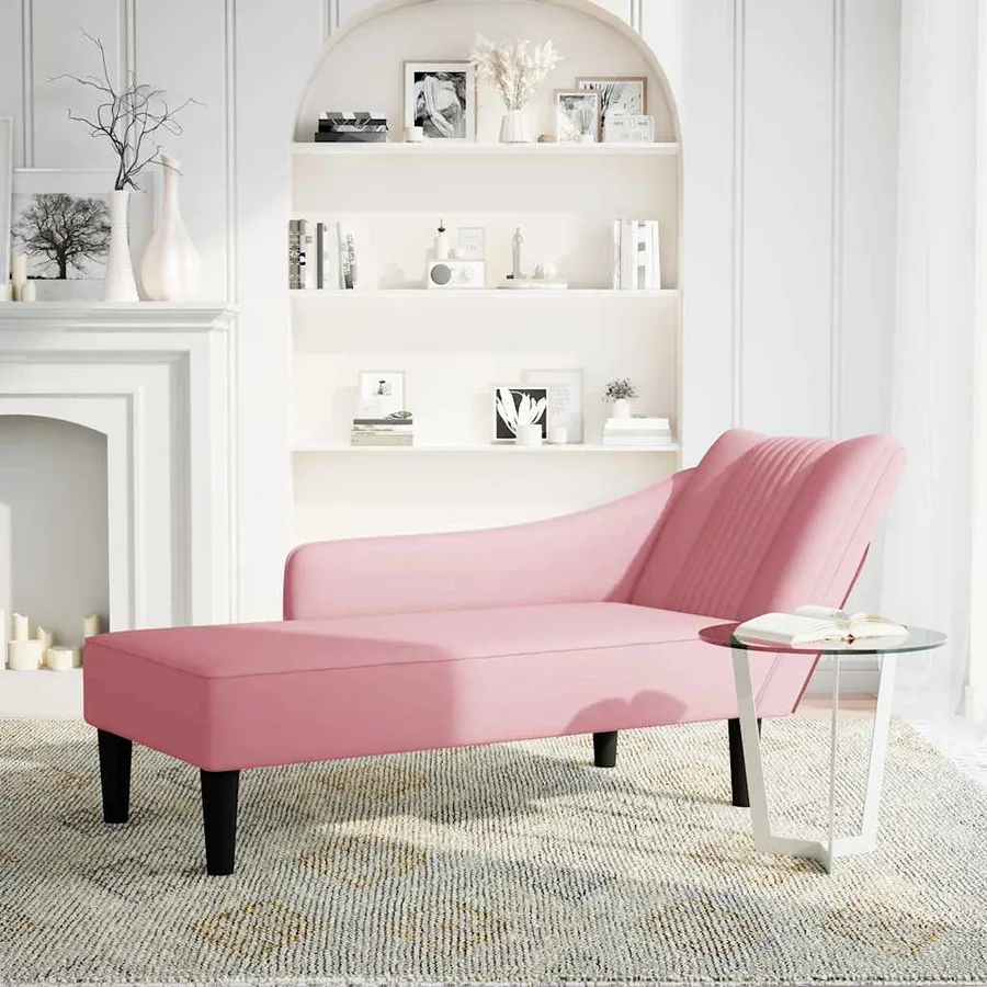 Fauteuil long avec accoudoir droit rose velours - 2